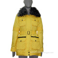 100% Polyester Womens Winter Coat with Detached Fake Fur Collar